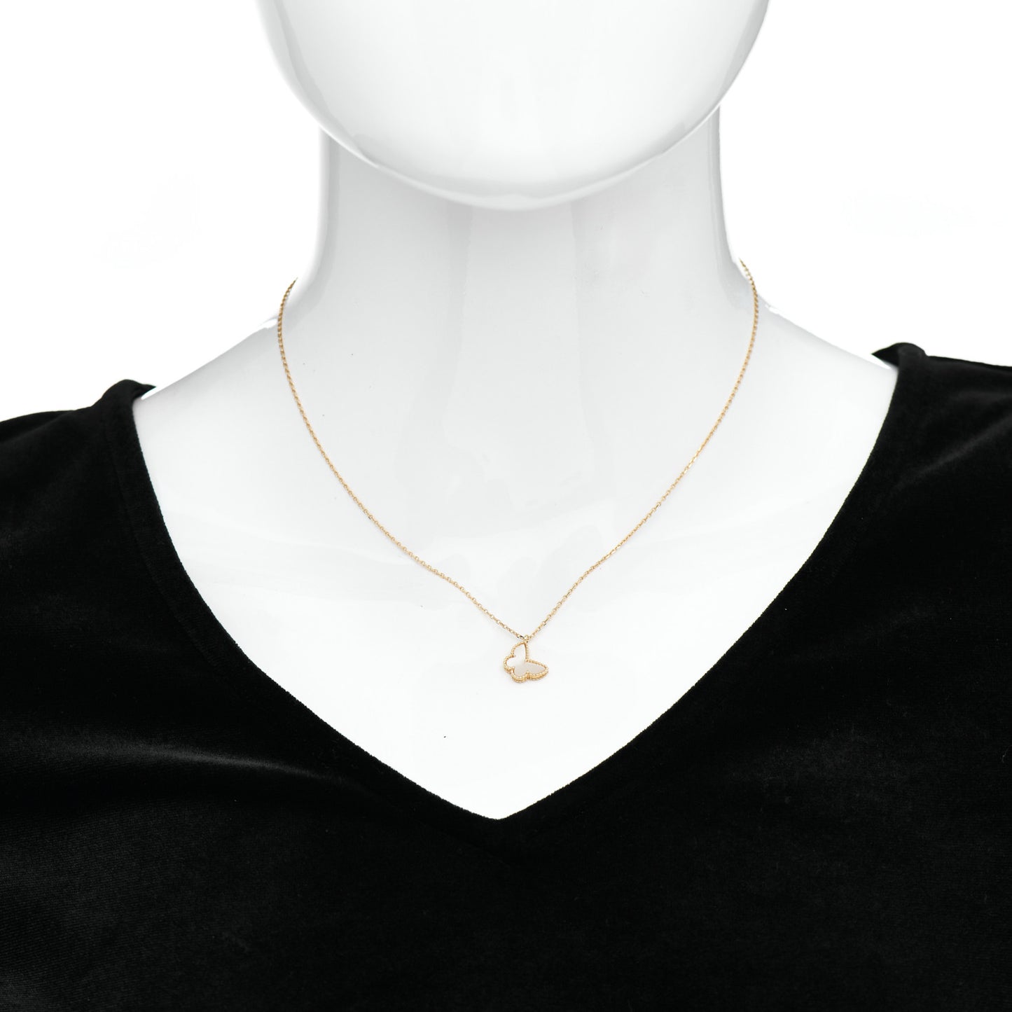 18K Yellow Gold Mother of Pearl Sweet Alhambra Butterfly Pendant Necklace