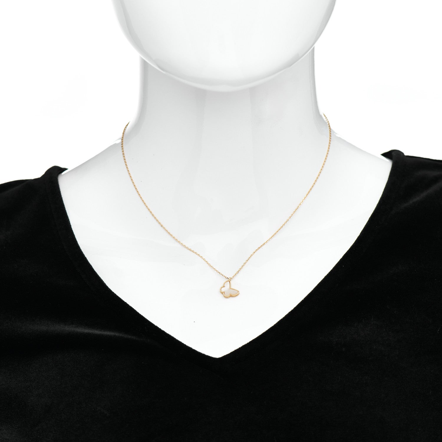 Van Cleef & Arpels 18K Yellow Gold Mother of Pearl Sweet Alhambra Butterfly Pendant Necklace 2 of 5