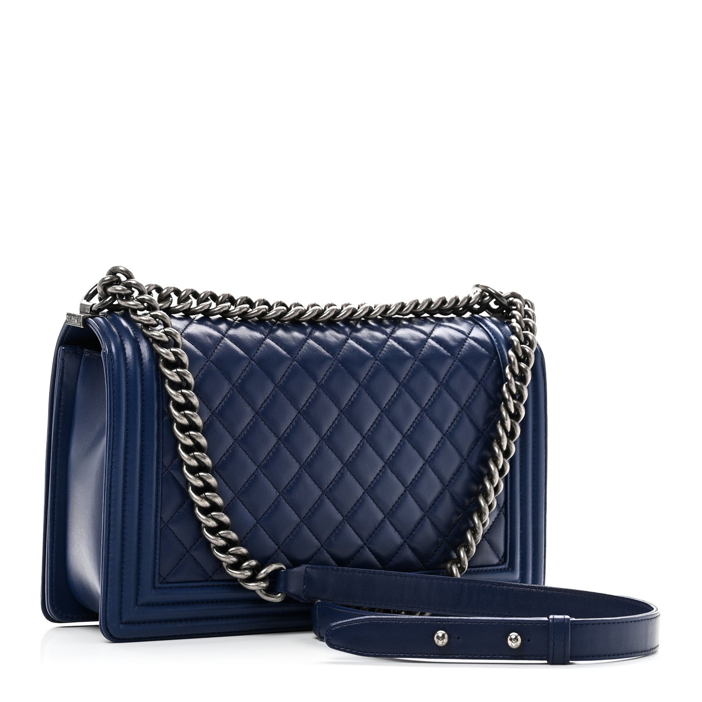 Calfskin Quilted New Medium Boy Flap Dark Blue