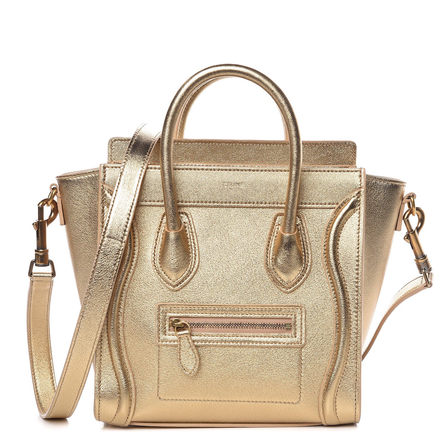 Celine Laminated Lambskin Nano Luggage Gold 1 of 10