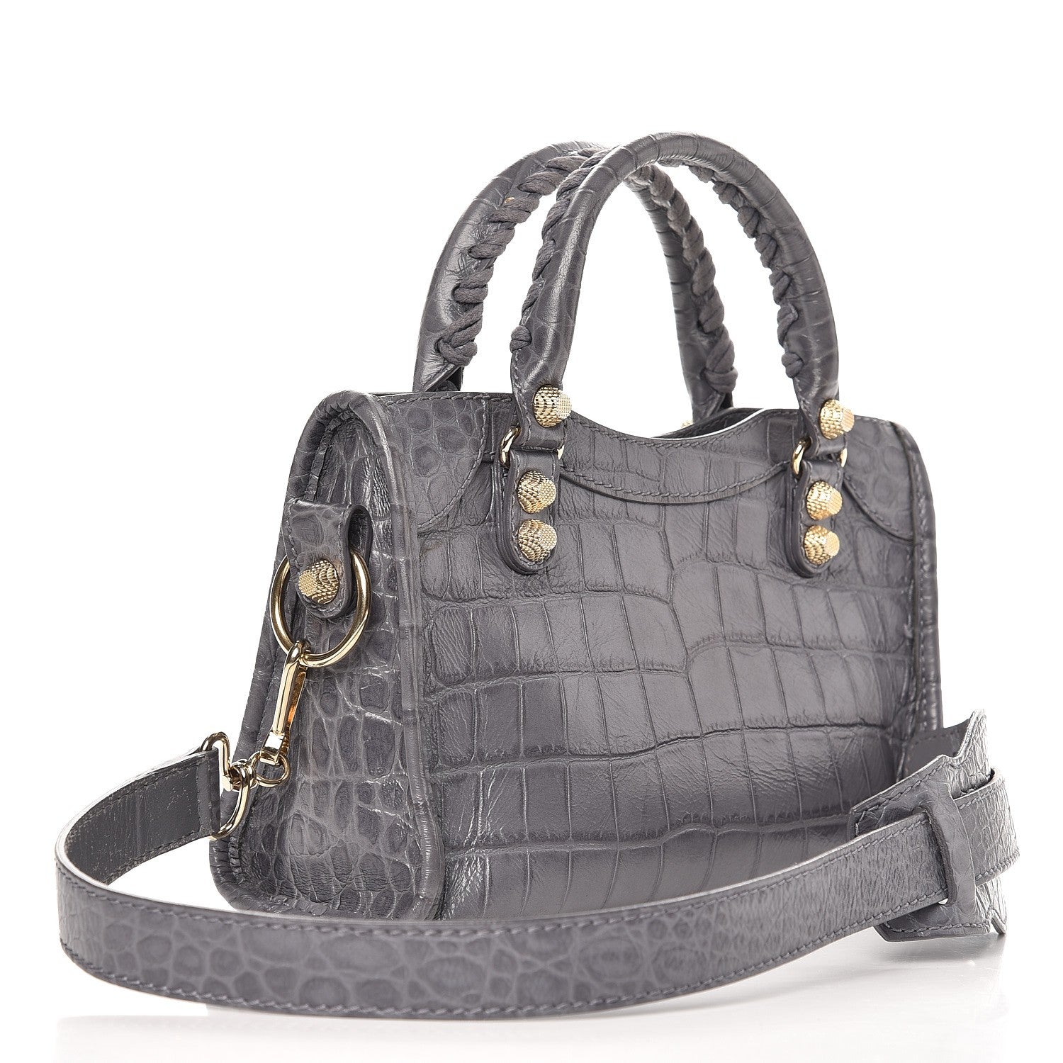 Balenciaga Calfskin Crocodile Embossed Giant 12 Gold Hardware Mini City Gris Beton 4 of 9
