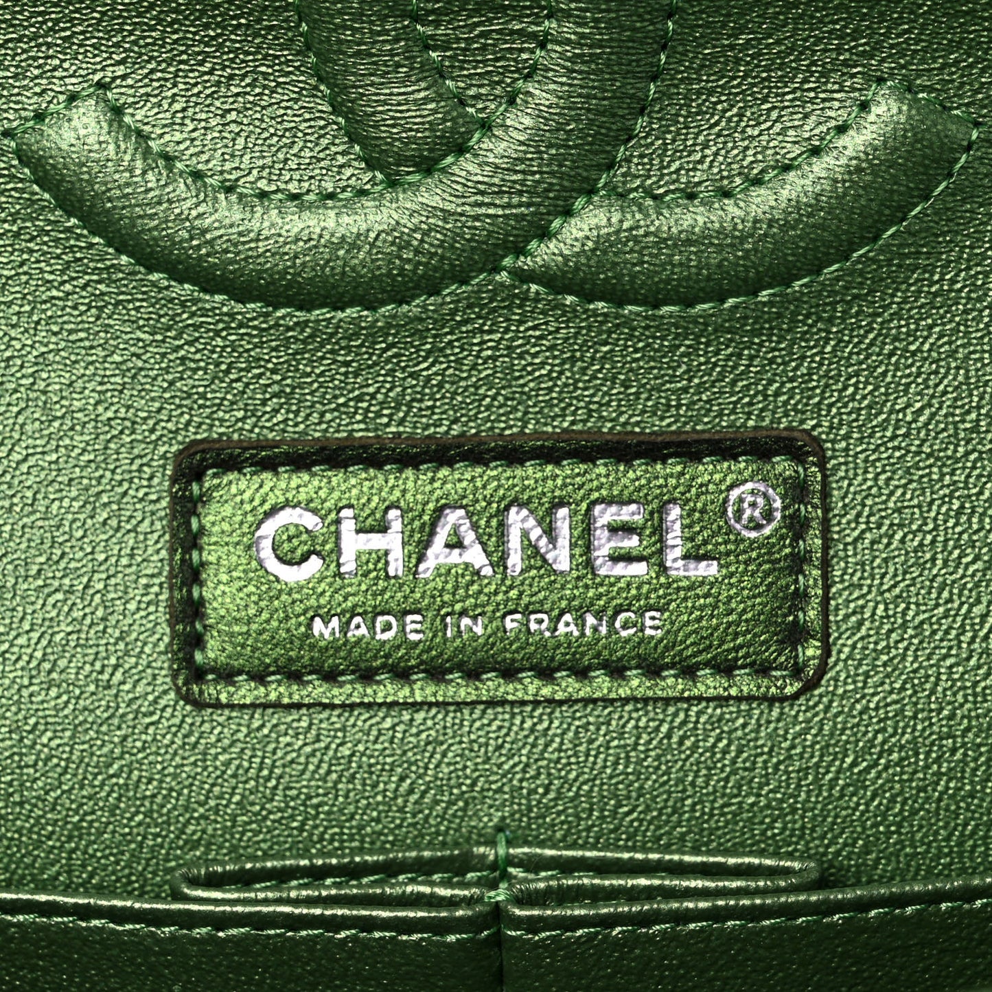 Iridescent Lambskin Quilted Medium Double Flap Green