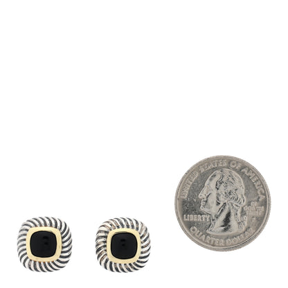David Yurman Sterling Silver 14K Yellow Gold Black Onyx 7mm Albion Earrings 2 of 4