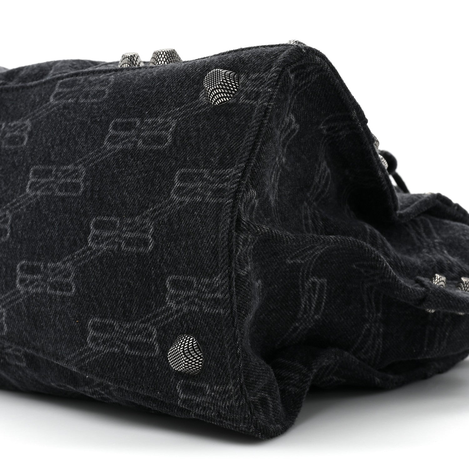 Balenciaga Washed Denim BB Monogram Neo Cagole City Handbag Black 8 of 10