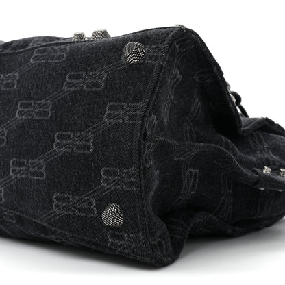 Balenciaga Washed Denim BB Monogram Neo Cagole City Handbag Black 8 of 10