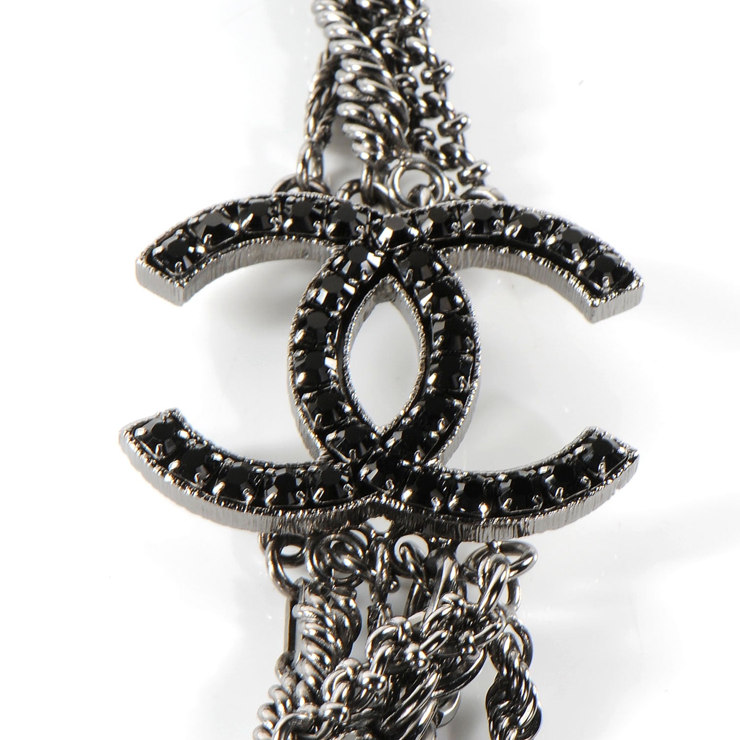 Chanel Crystal Ruthenium Layered Chain CC Necklace 5 of 7