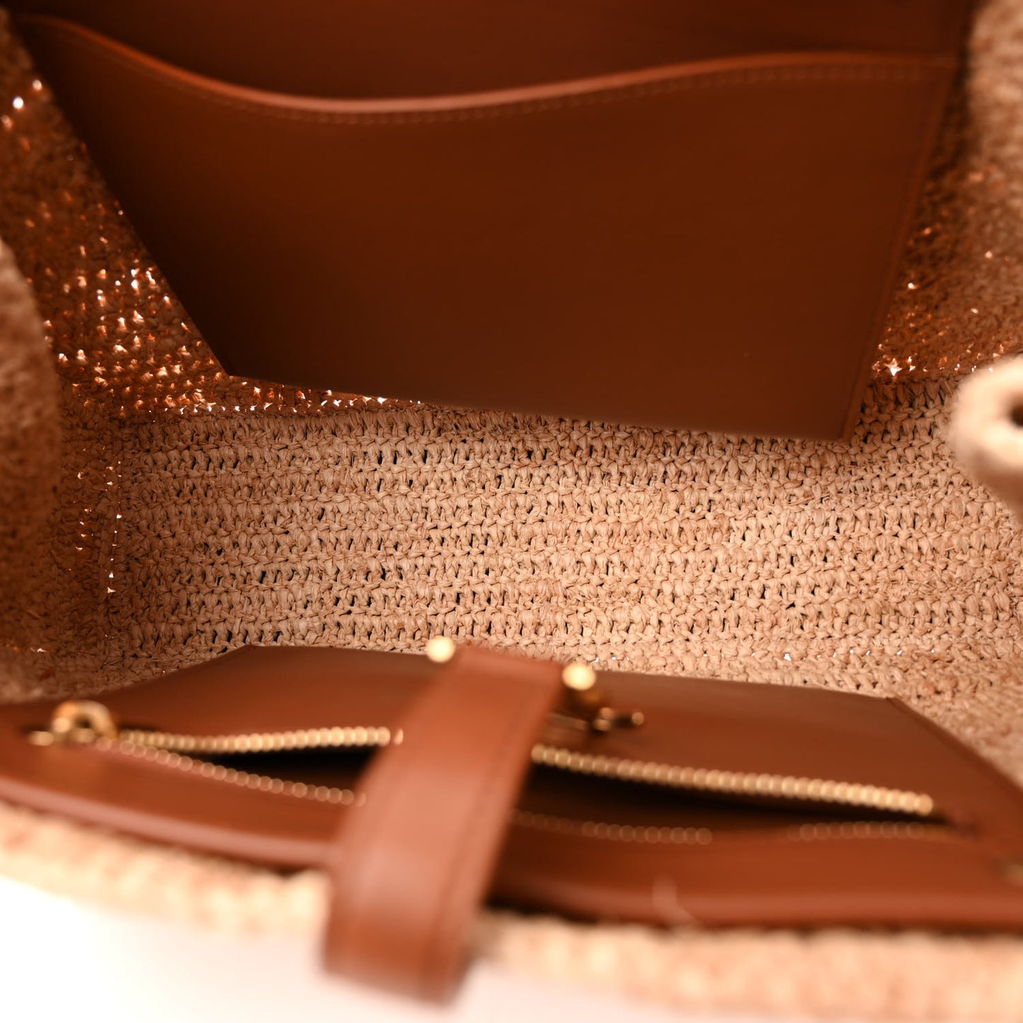 Raffia Calfskin Panier Rectangle Tote Naturel Brick
