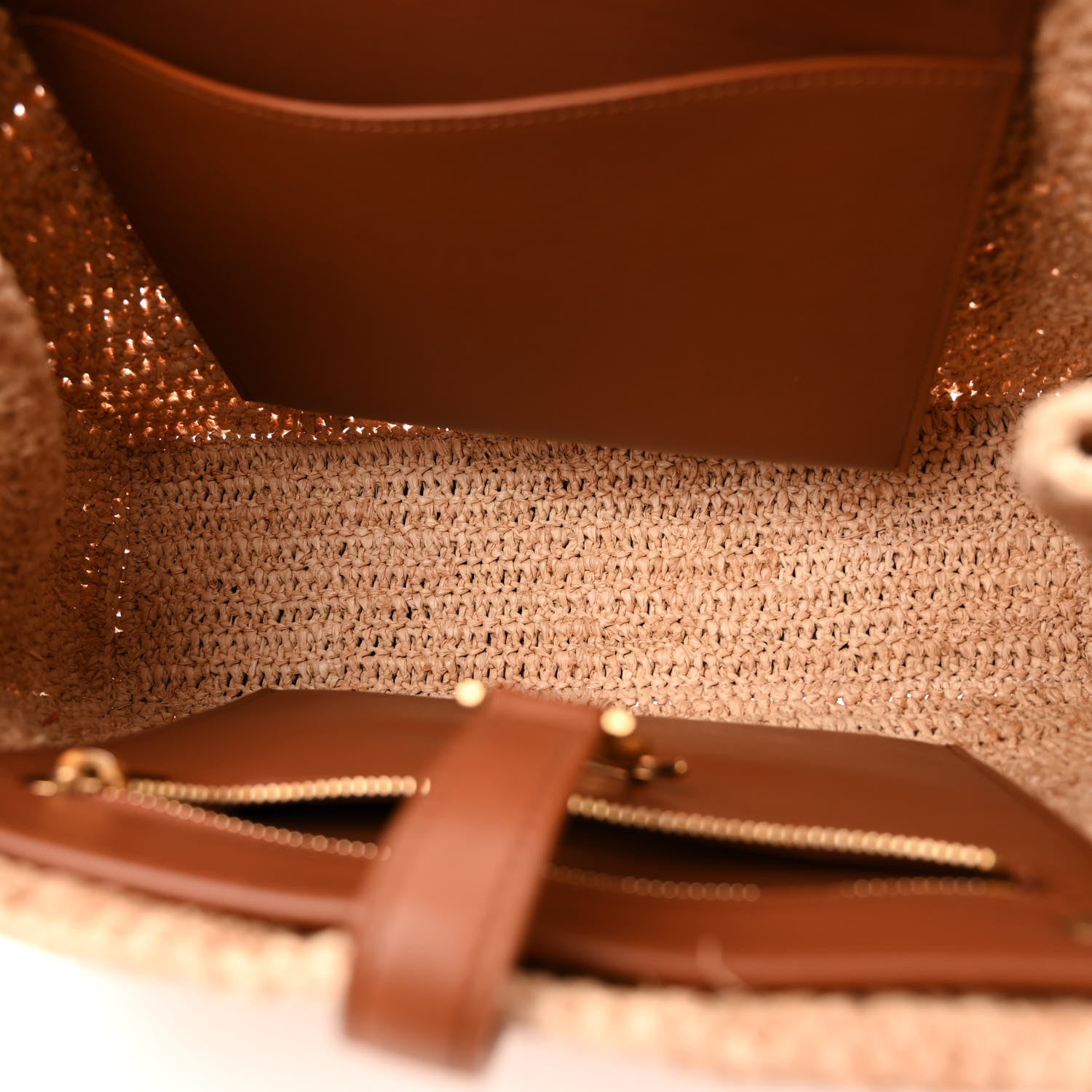 Saint Laurent Raffia Calfskin Panier Rectangle Tote Naturel Brick 5 of 11