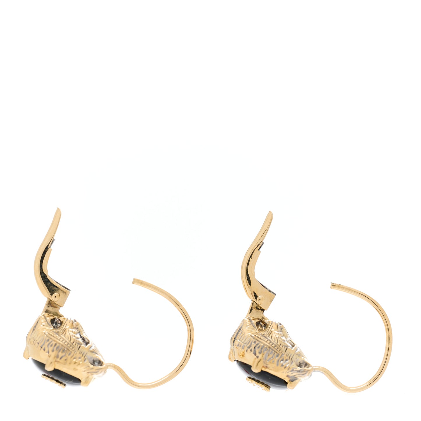 18K Yellow Gold Diamond Black Onyx Le Marche Des Merveilles Feline Earrings