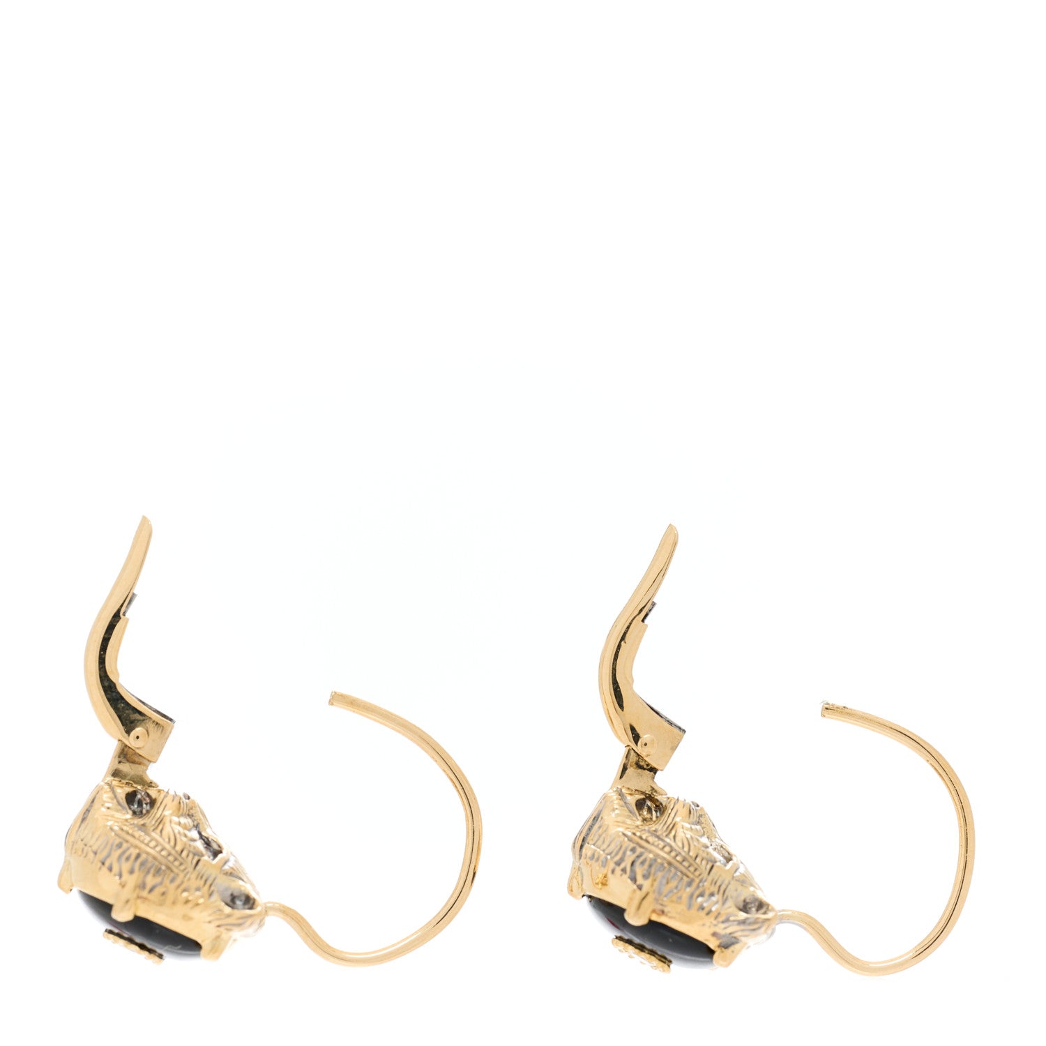 Gucci 18K Yellow Gold Diamond Black Onyx Le Marche Des Merveilles Feline Earrings 3 of 5