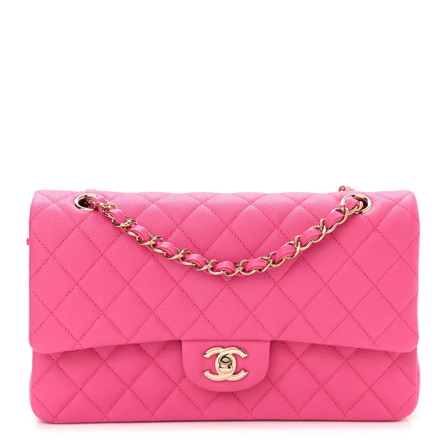 Caviar Quilted Medium Double Flap Dark Pink