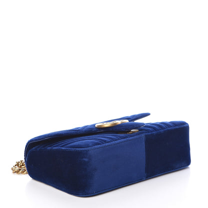 Gucci Velvet Matelasse Small GG Marmont Shoulder Bag Cobalt Blue 4 of 10