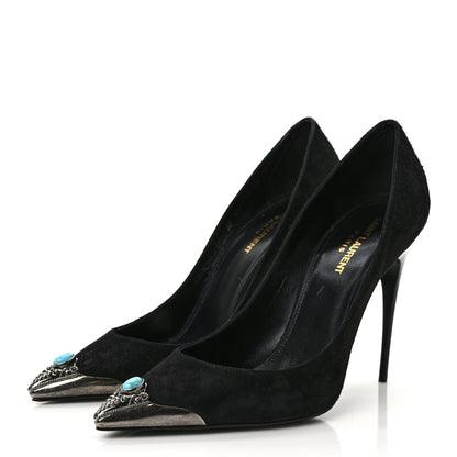Saint Laurent Suede Metal Tip Zoe 105 Pumps 38.5 Black 3 of 8