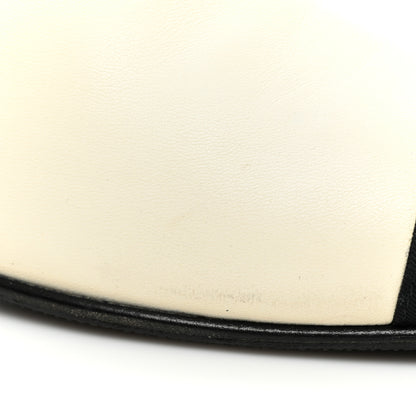 Chanel Lambskin Grosgrain Fold Over Logo Cap Toe Boots 36.5 Ivory Black 14 of 15