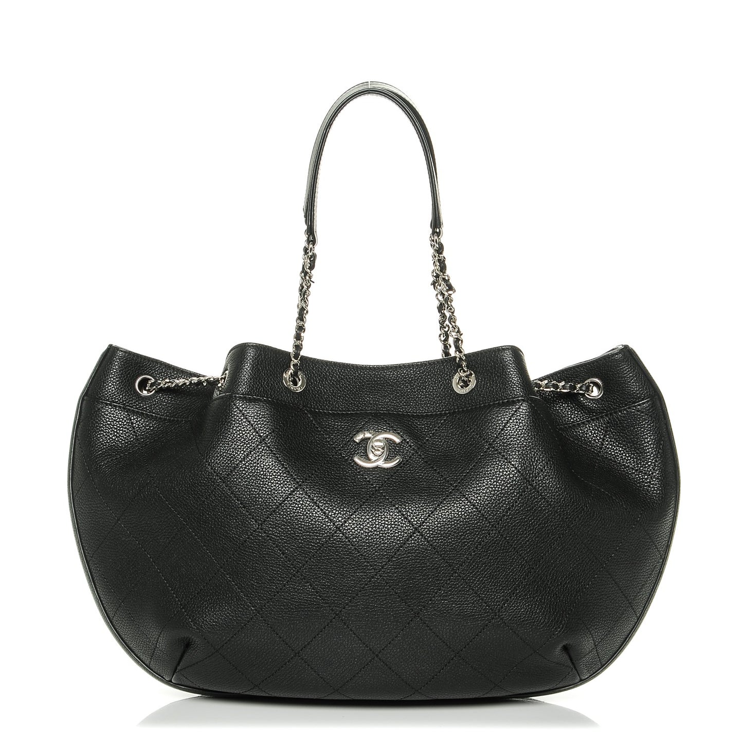 Grained Calfskin Stitched Accordion Shoulder Bag Black
