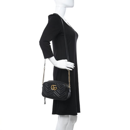 Gucci Calfskin Matelasse Small GG Marmont Chain Shoulder Bag Black 2 of 13