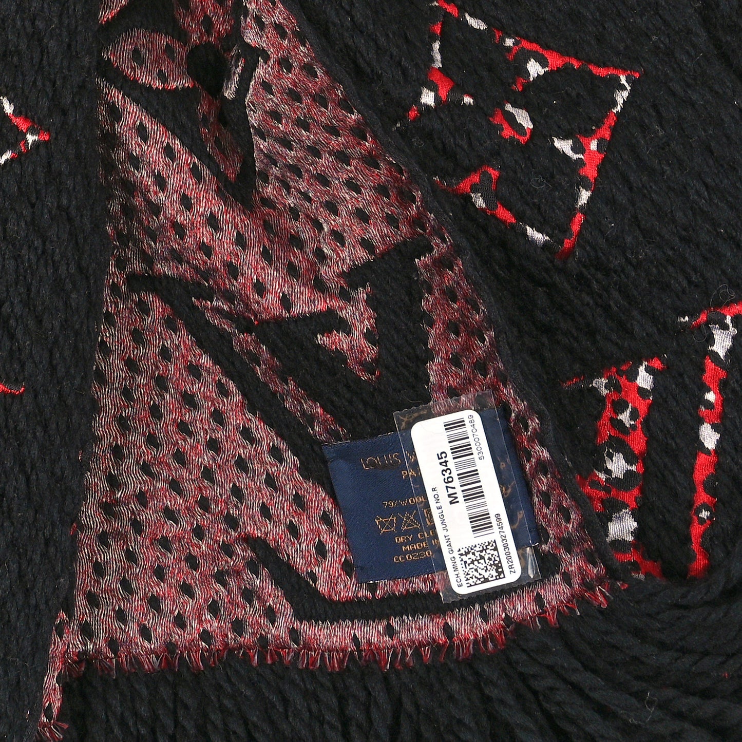Wool Silk Monogram Giant Jungle Logomania Shine Scarf Black Red