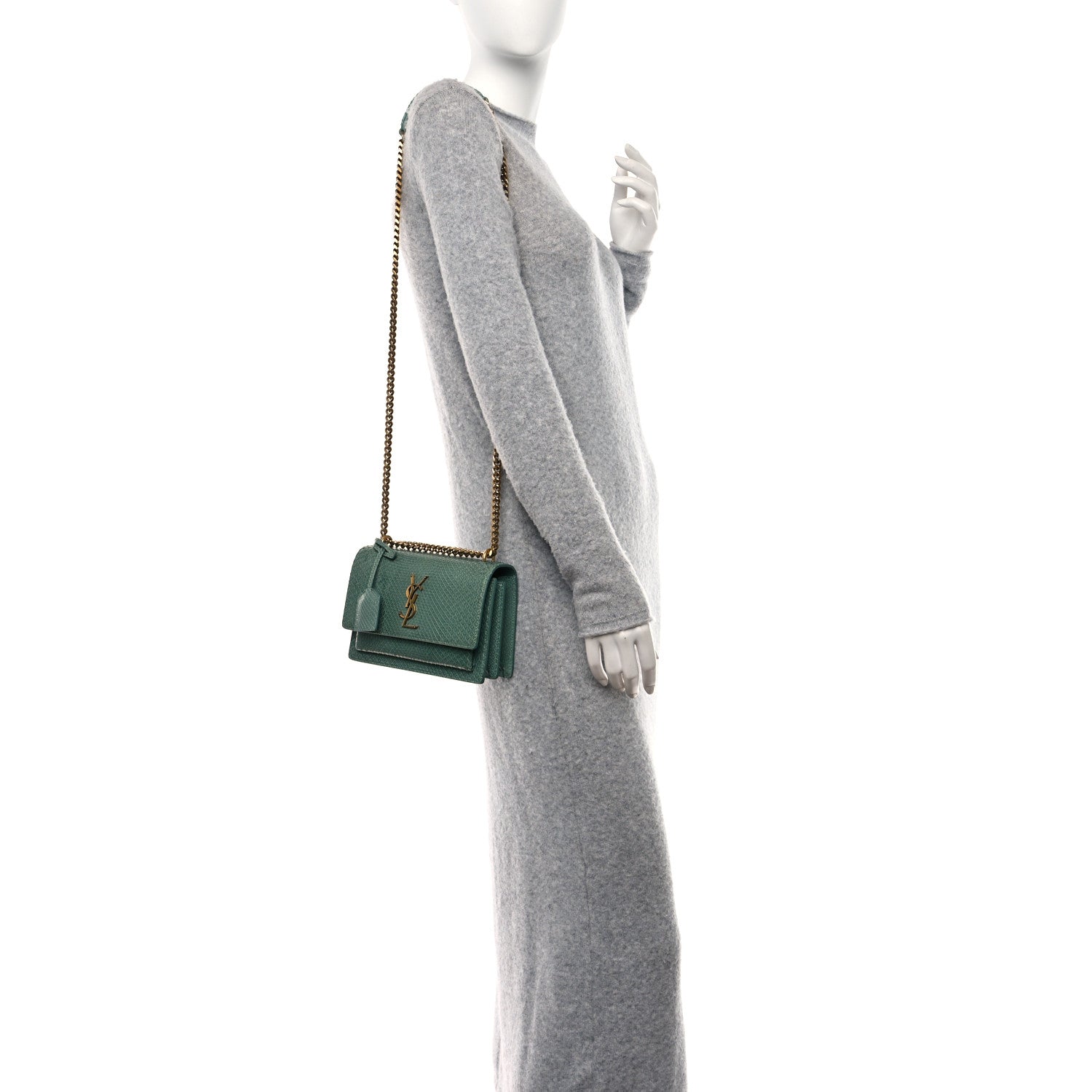 Saint Laurent Calfskin Snakeskin Small Monogram Sunset Sea Green 2 of 16