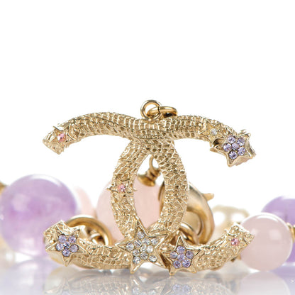 Chanel Pearl Beaded Crystal Star CC Bracelet Purple Gold 3 of 5