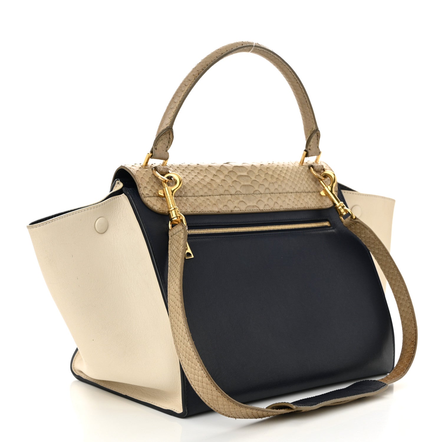 Celine Snakeskin Calfskin Medium Trapeze Natural Navy Blue 3 of 17