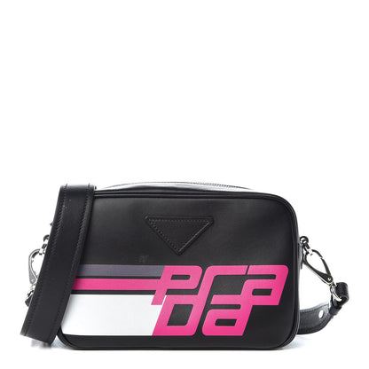 Prada City Calfskin Racing Logo Camera Bag Black Fuxia 1 of 11