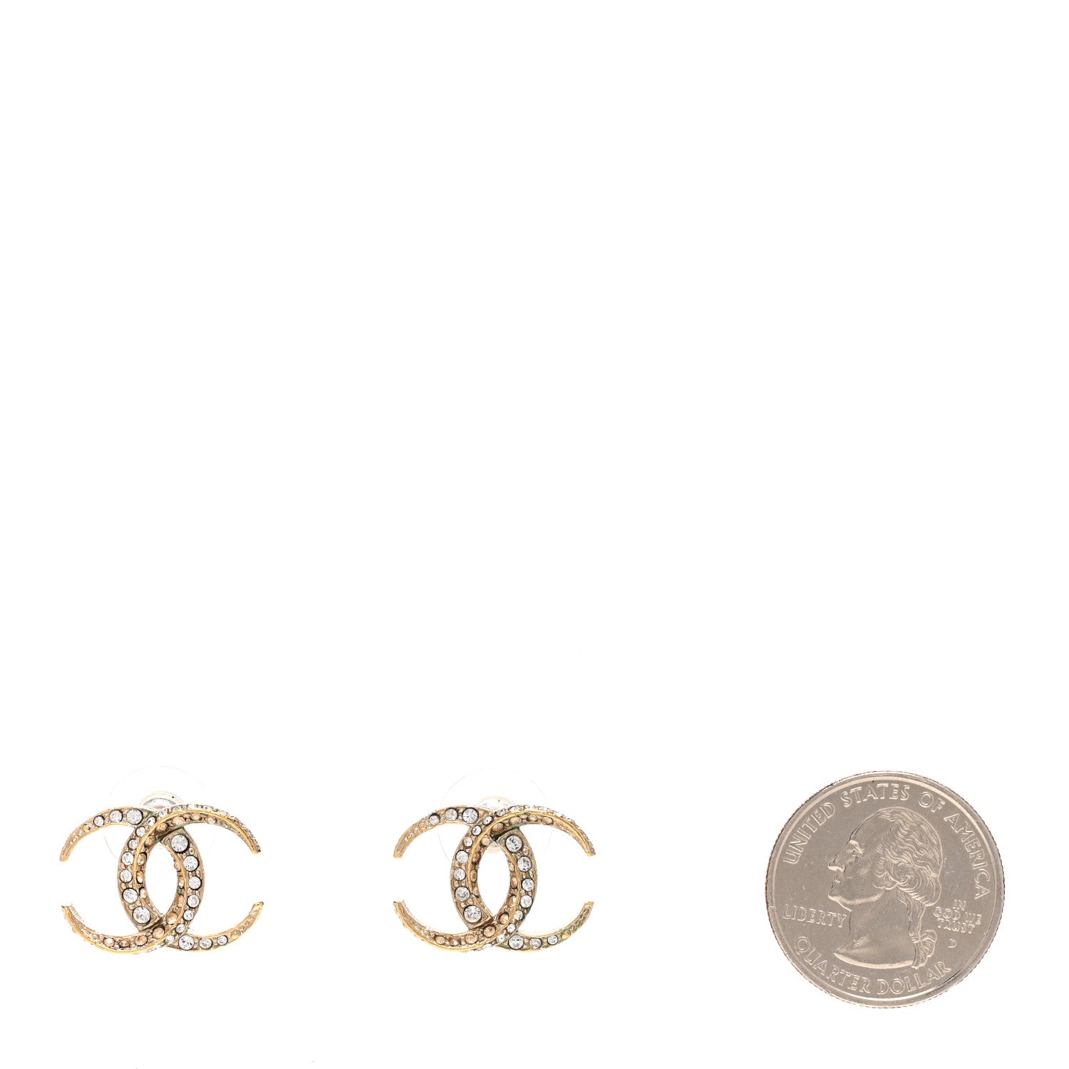 Chanel Crystal CC Moon Earrings Gold 2 of 5