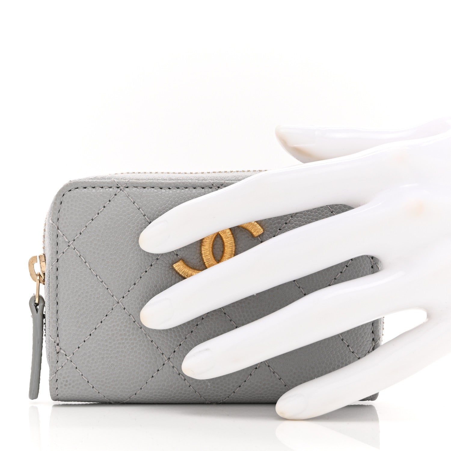 Chanel Caviar Quilted Zip Coin Purse Grey 2 of 10