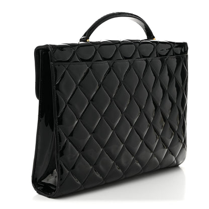 Chanel Patent Quilted Briefcase Laptop Bag Black 3 of 10