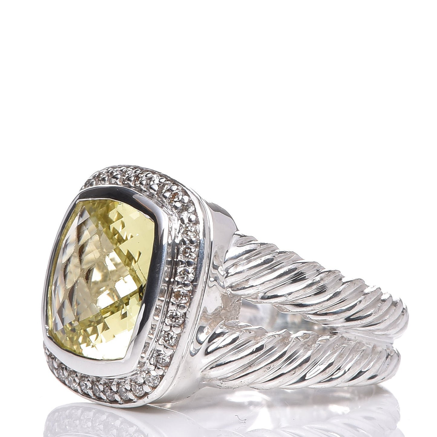 Sterling Silver Diamond Lemon Quartz 11mm Albion Ring 51 5.75
