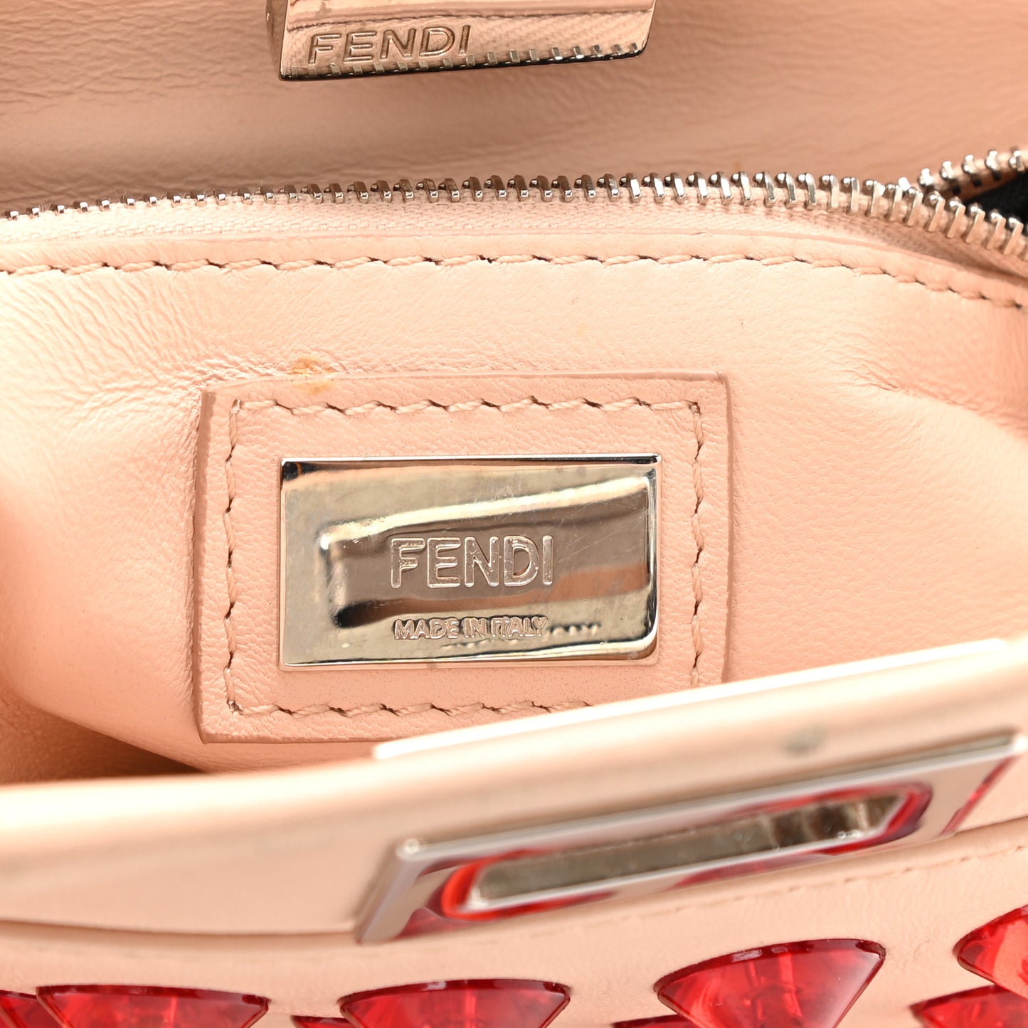 Nappa Studded Mini Peekaboo Iconic Satchel Light Pink Red