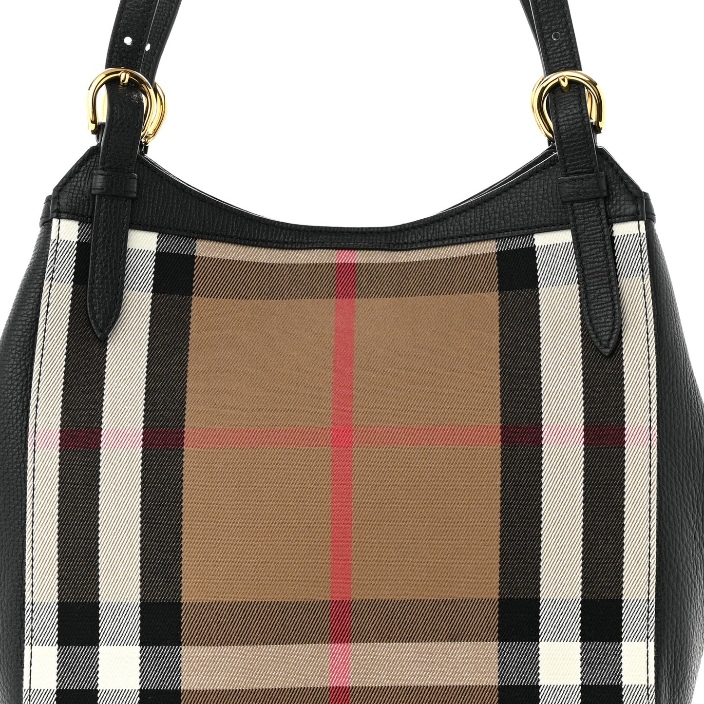 Grainy Calfskin House Check Small Canterbury Tote Black