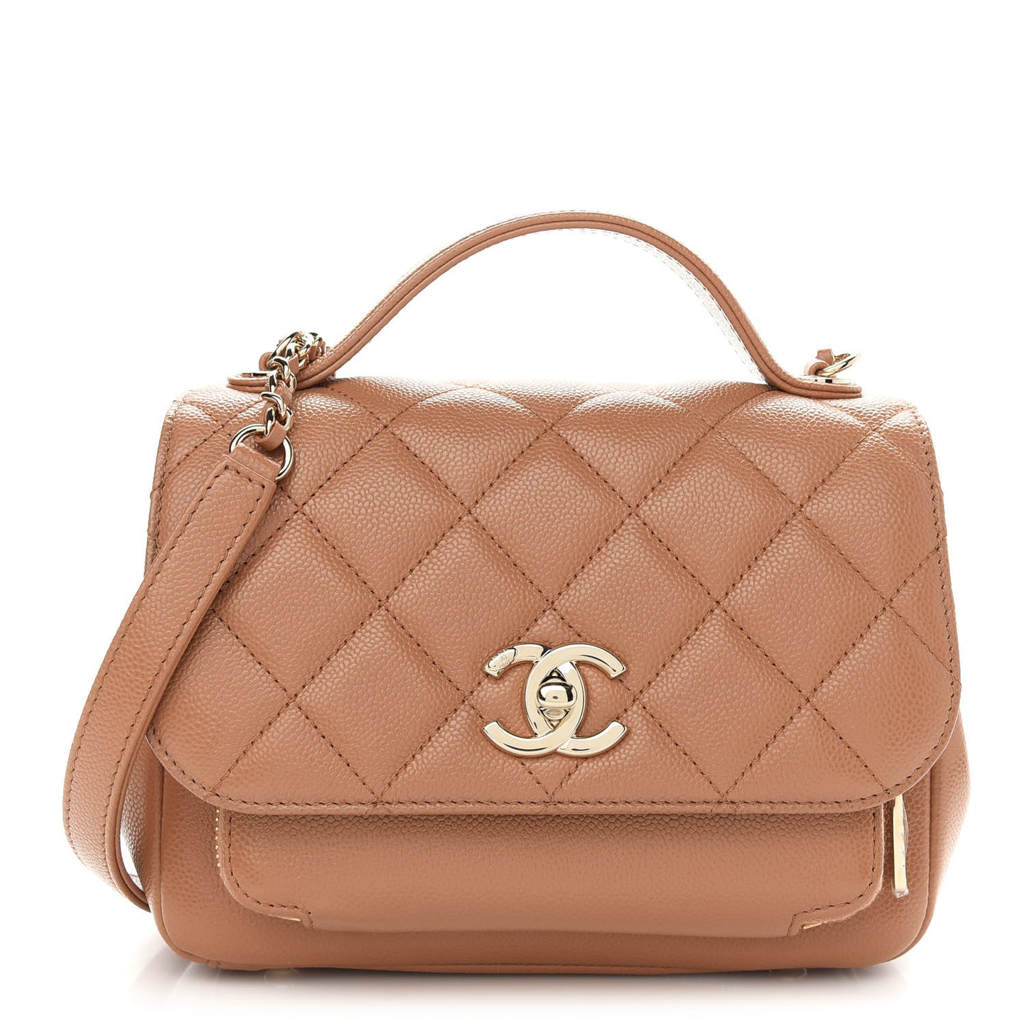 Caviar Quilted Small Business Affinity Flap Camel