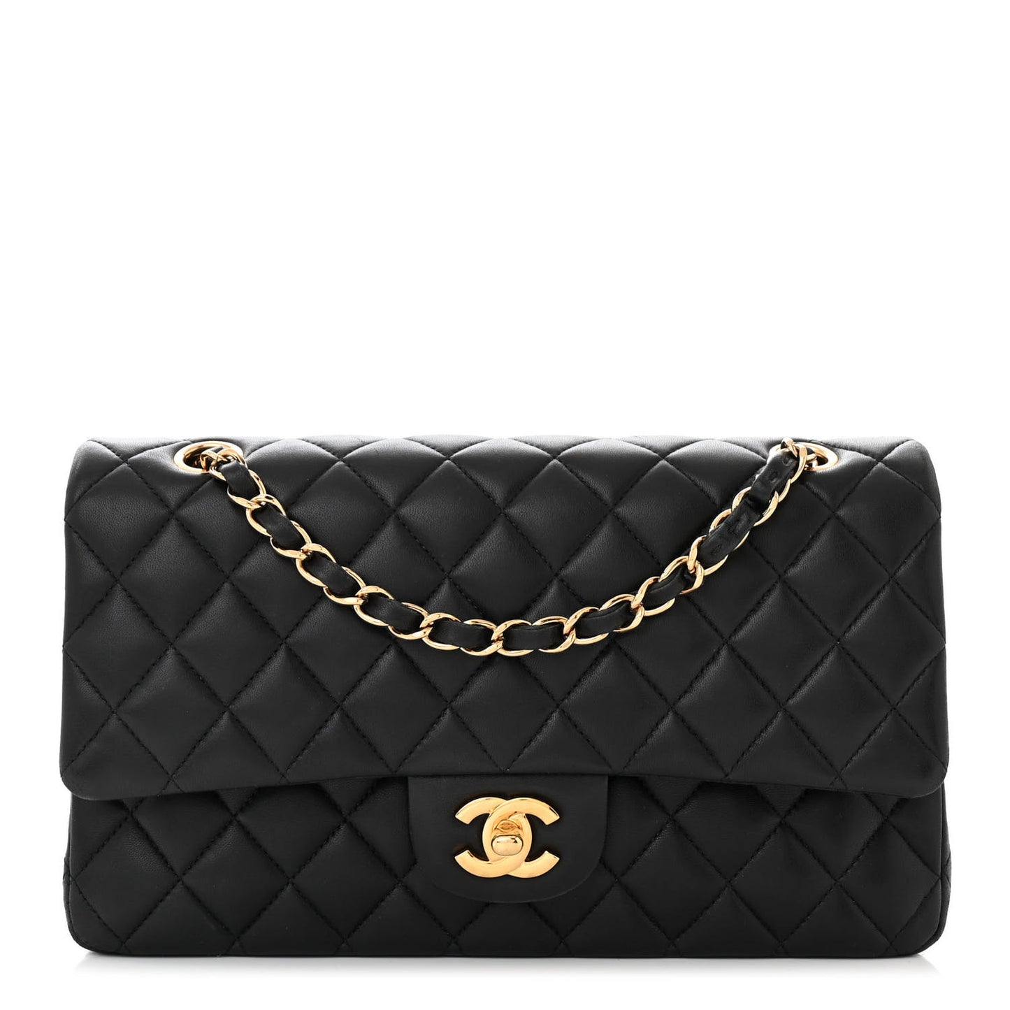 Lambskin Quilted Medium Double Flap Black