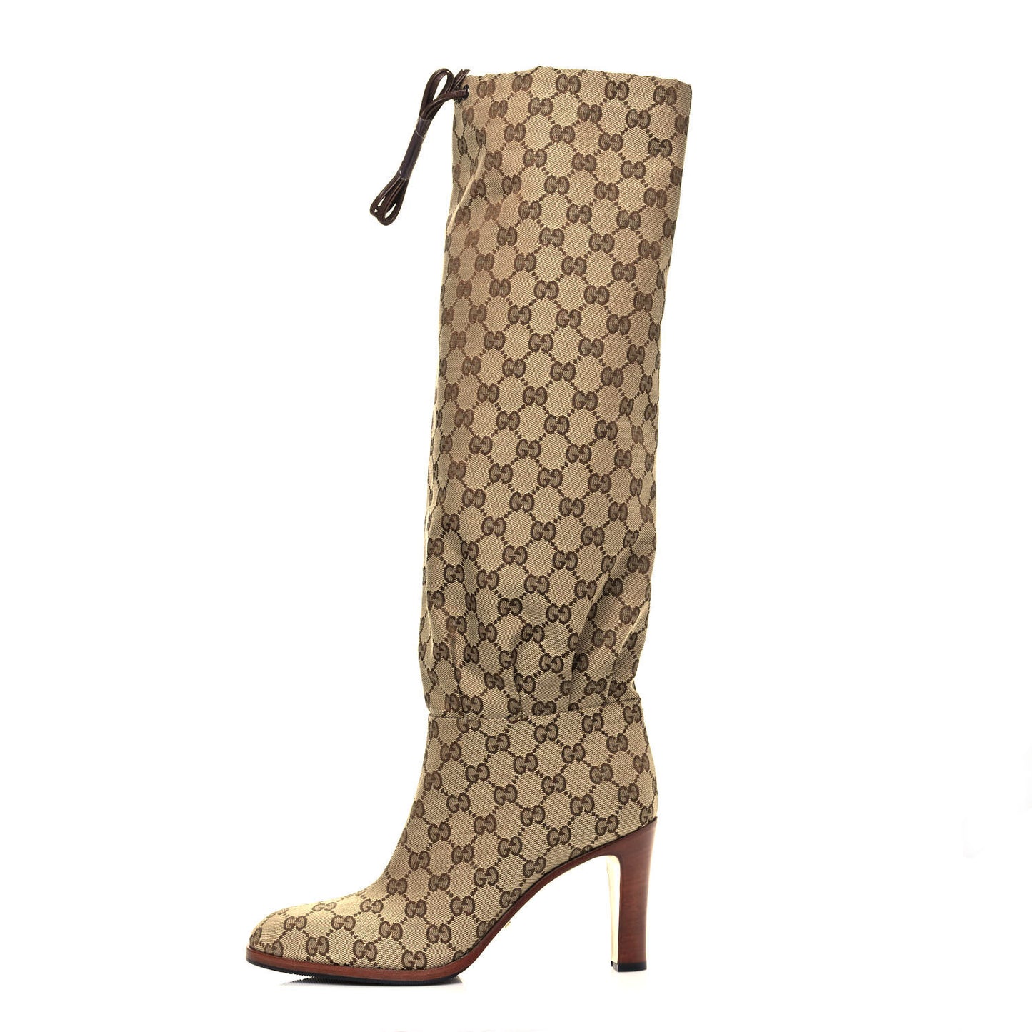 Monogram Malaga Kid Lisa Mid Heel Boots 40.5 Beige Ebony