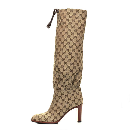 Gucci Monogram Malaga Kid Lisa Mid Heel Boots 40.5 Beige Ebony 1 of 7