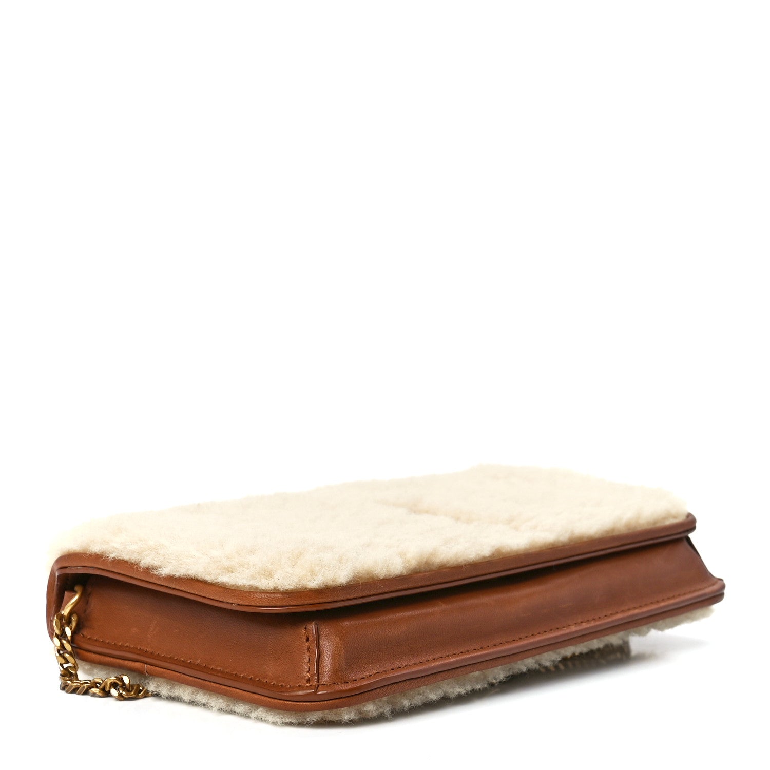 Saint Laurent Shearling Monogram Phone Holder Crossbody Brown 4 of 11