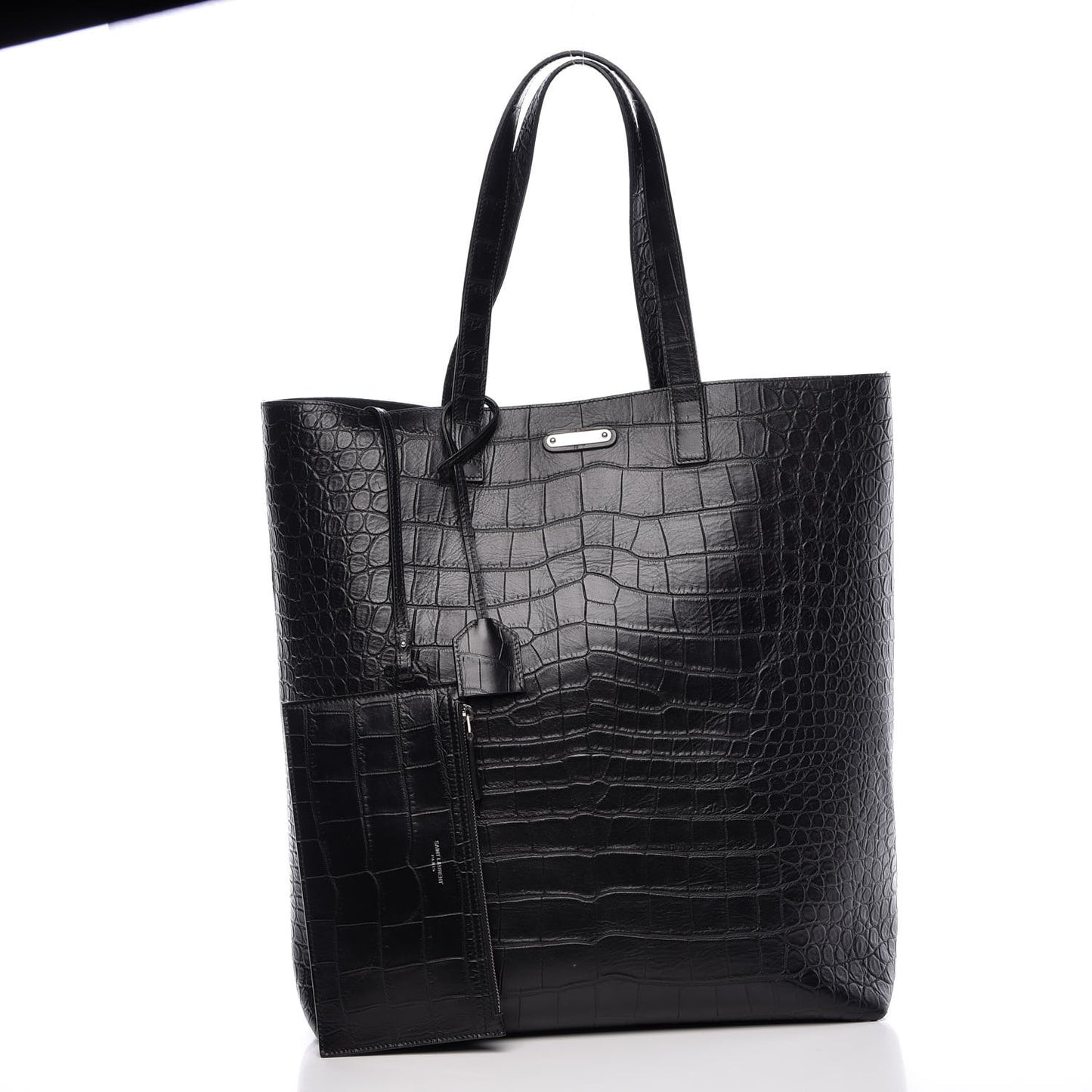 Croc Calfskin Embossed Bold Shopper Tote Black