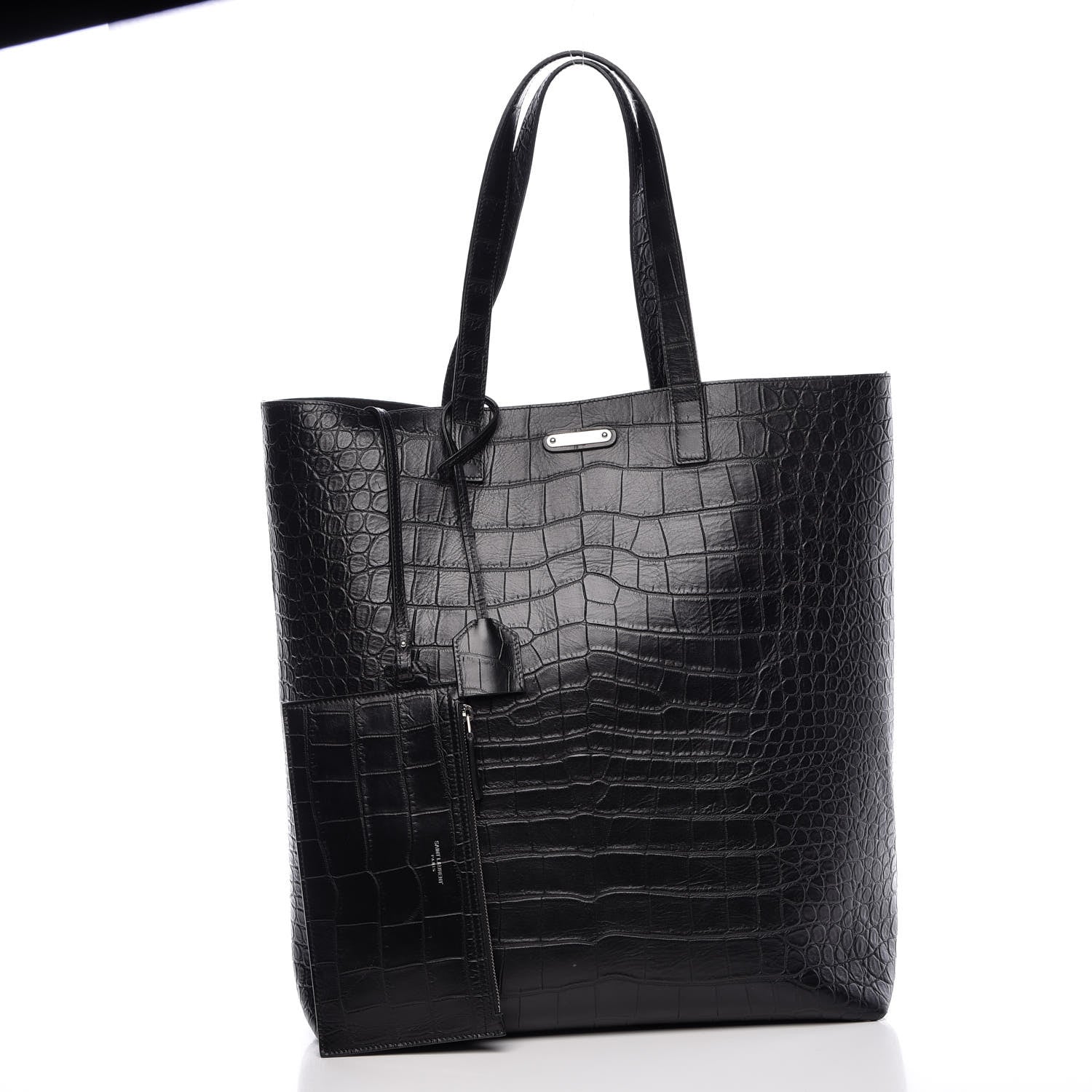 Saint Laurent Croc Calfskin Embossed Bold Shopper Tote Black 3 of 18