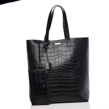 Saint Laurent Croc Calfskin Embossed Bold Shopper Tote Black 3 of 18