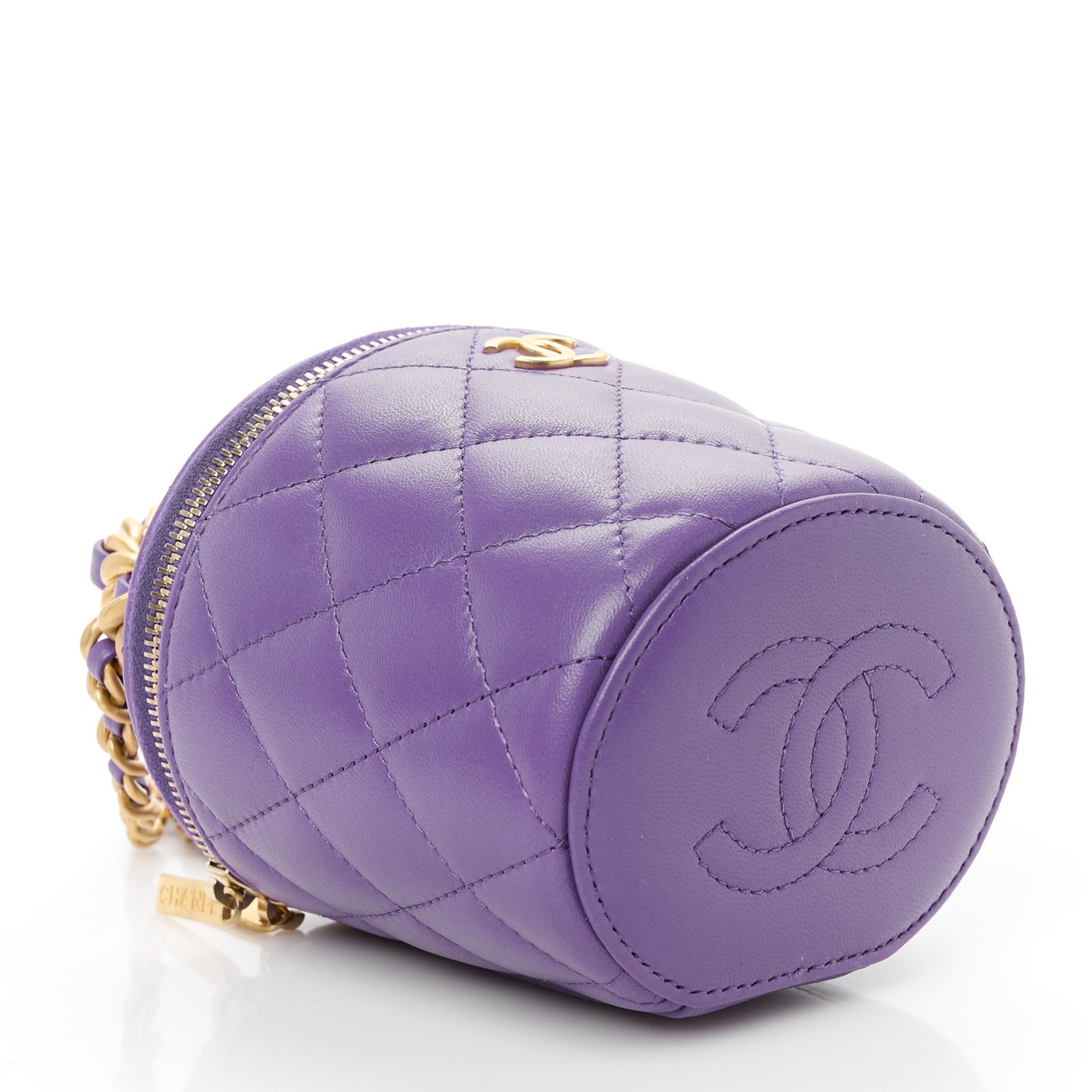 Lambskin Quilted Afternoon Tea Top Handle Vanity Case With Chain  Dark Purple