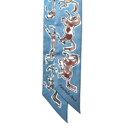 Hermes Silk Chevaux En Liberte Twilly Bleu Glacier Beige 2 of 5
