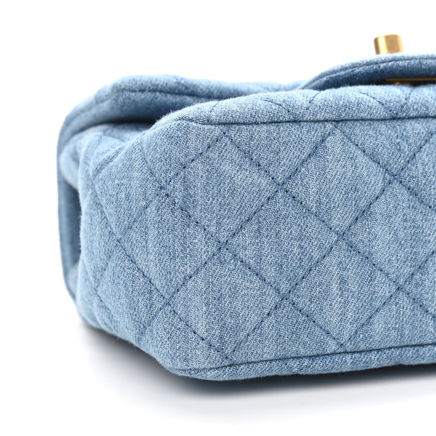 Denim Quilted Mini Pearl Crush Flap Blue