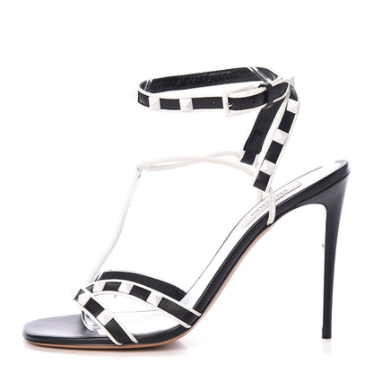 Valentino Garavani Calfskin Free Rockstud Ankle T-Strap 105mm Sandals 39 Black Optic White 1 of 8