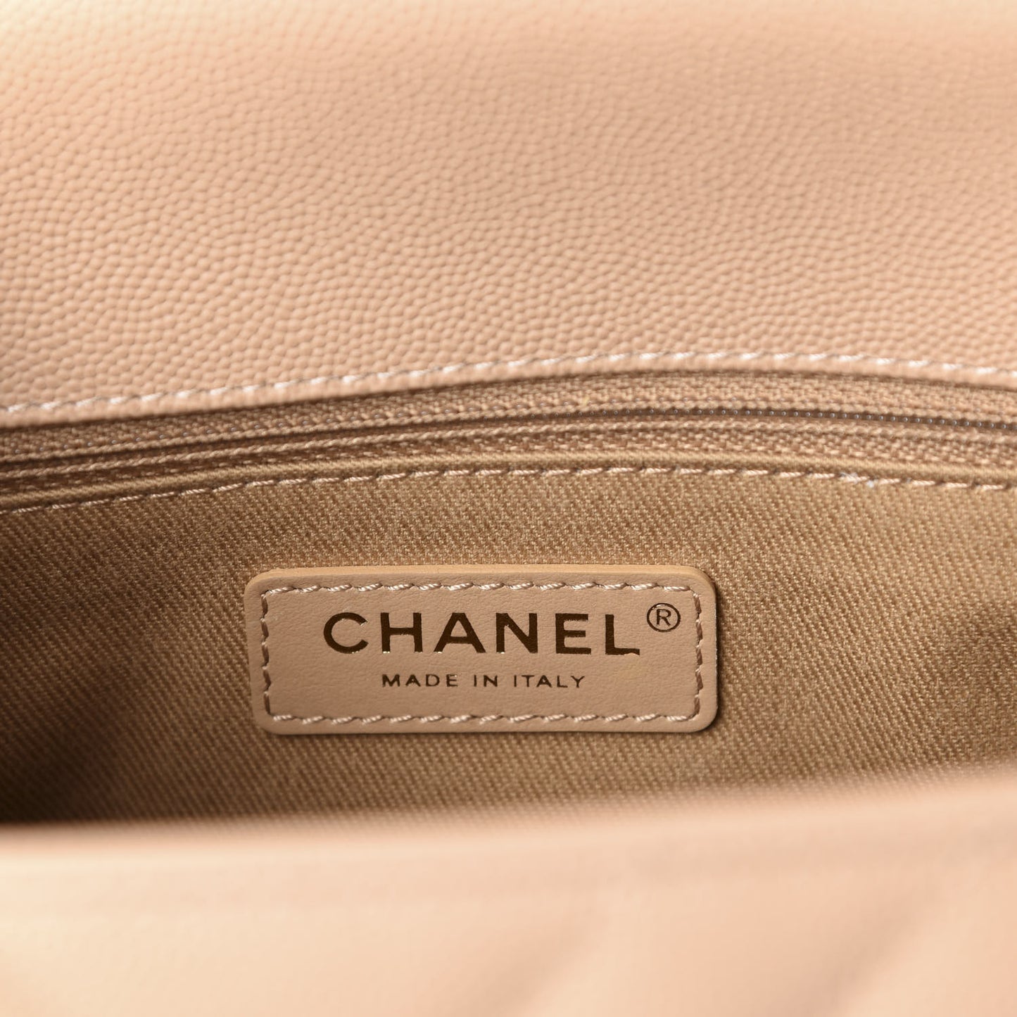 Caviar Chevron Quilted Small Coco Handle Flap Beige