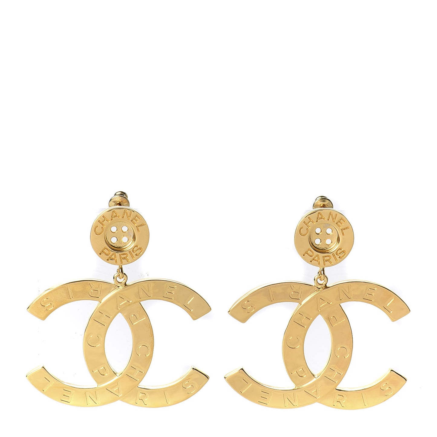 Metal Large Paris Button Earrings Gold