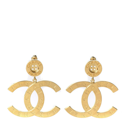 Chanel Metal Large Paris Button Earrings Gold 1 of 6