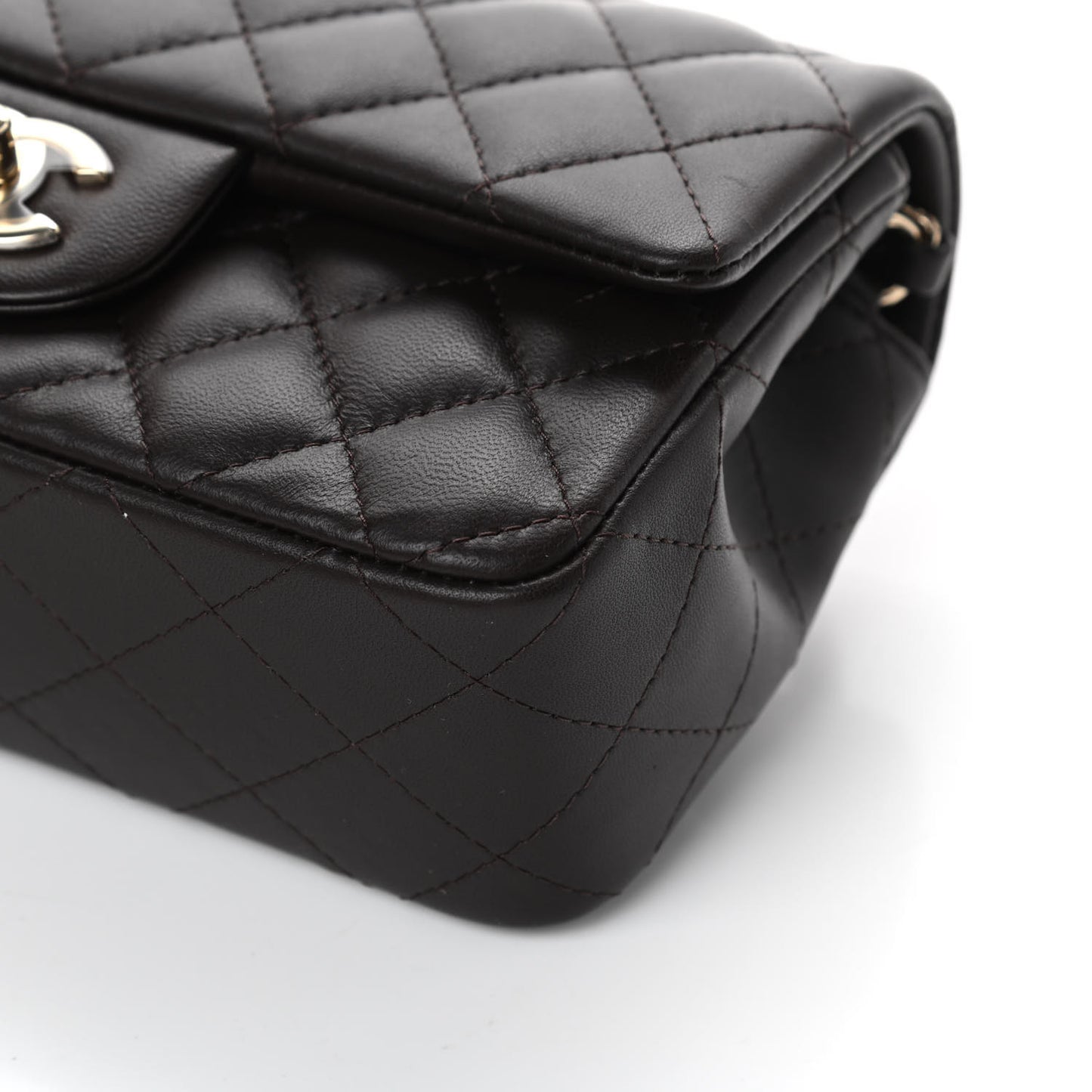 Lambskin Quilted Mini Rectangular Flap Dark Brown