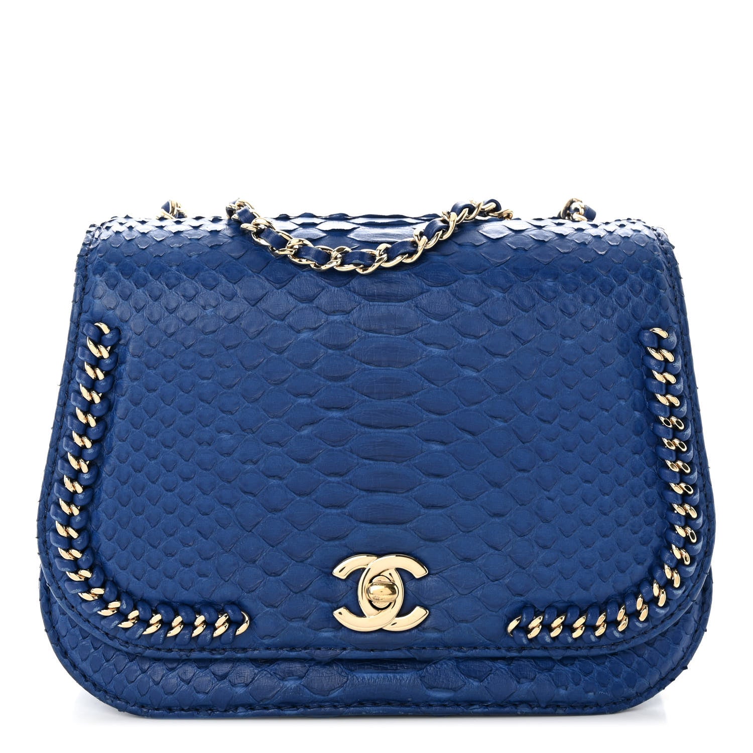 Chanel Snakeskin Small Braided Chic Flap Blue 1 of 19