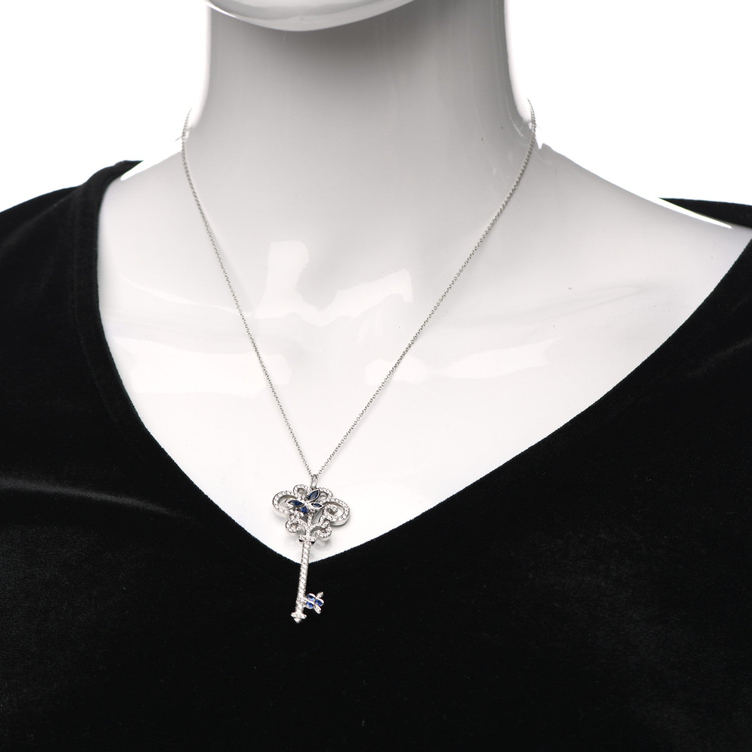 Tiffany Platinum Diamond Blue Sapphire Enchant Dragonfly Key Pendant Necklace 2 of 6