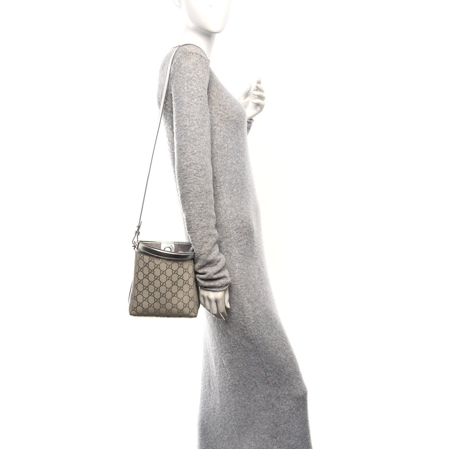 Gucci GG Supreme Monogram Emblem Small Shoulder Bag Beige Ebony Silver 2 of 9